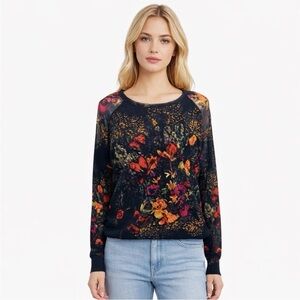 FUZZI Jean Paul Gaultier Soleil Floral Mesh Top Italy Size Medium Long Sleeve